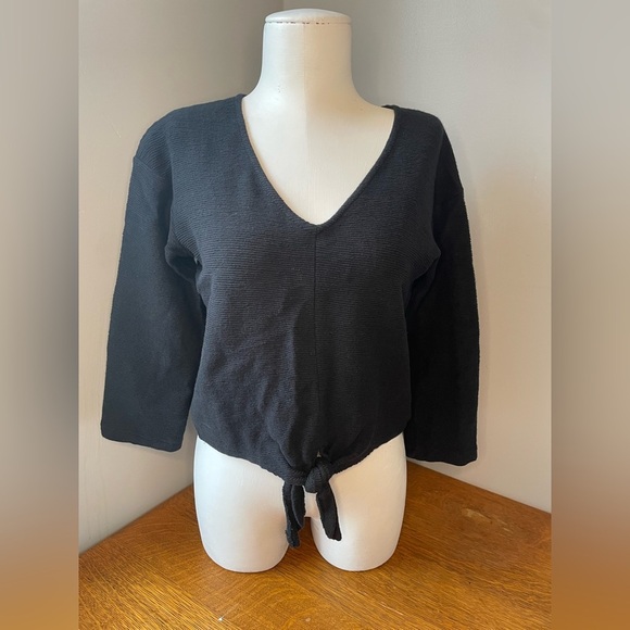 Madewell Texture & Thread Tie-Knot V-Neck Blouse Cropped Black Cotton Size XS - Picture 8 of 16